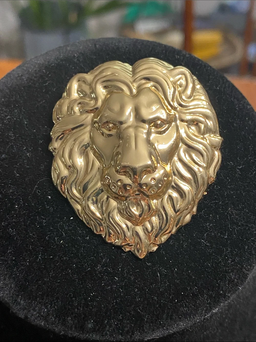 Gold Lion Head Brooch Pin